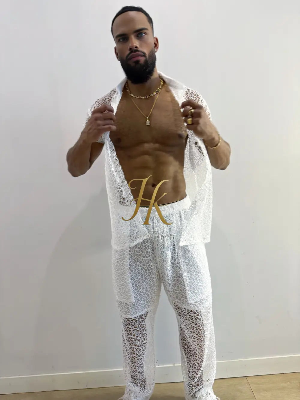 Celestial Lace Elegance Set-Men’s Two-Piece (Shirt & Pants)