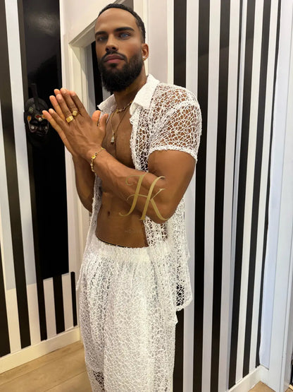 Celestial Lace Elegance Set-Men’s Two-Piece (Shirt & Pants)