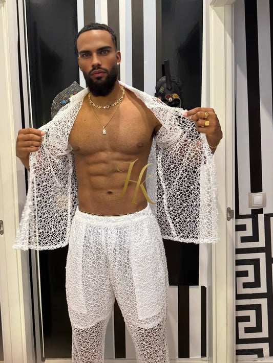 Celestial Lace Elegance Set-Men’s Two-Piece (Shirt & Pants)