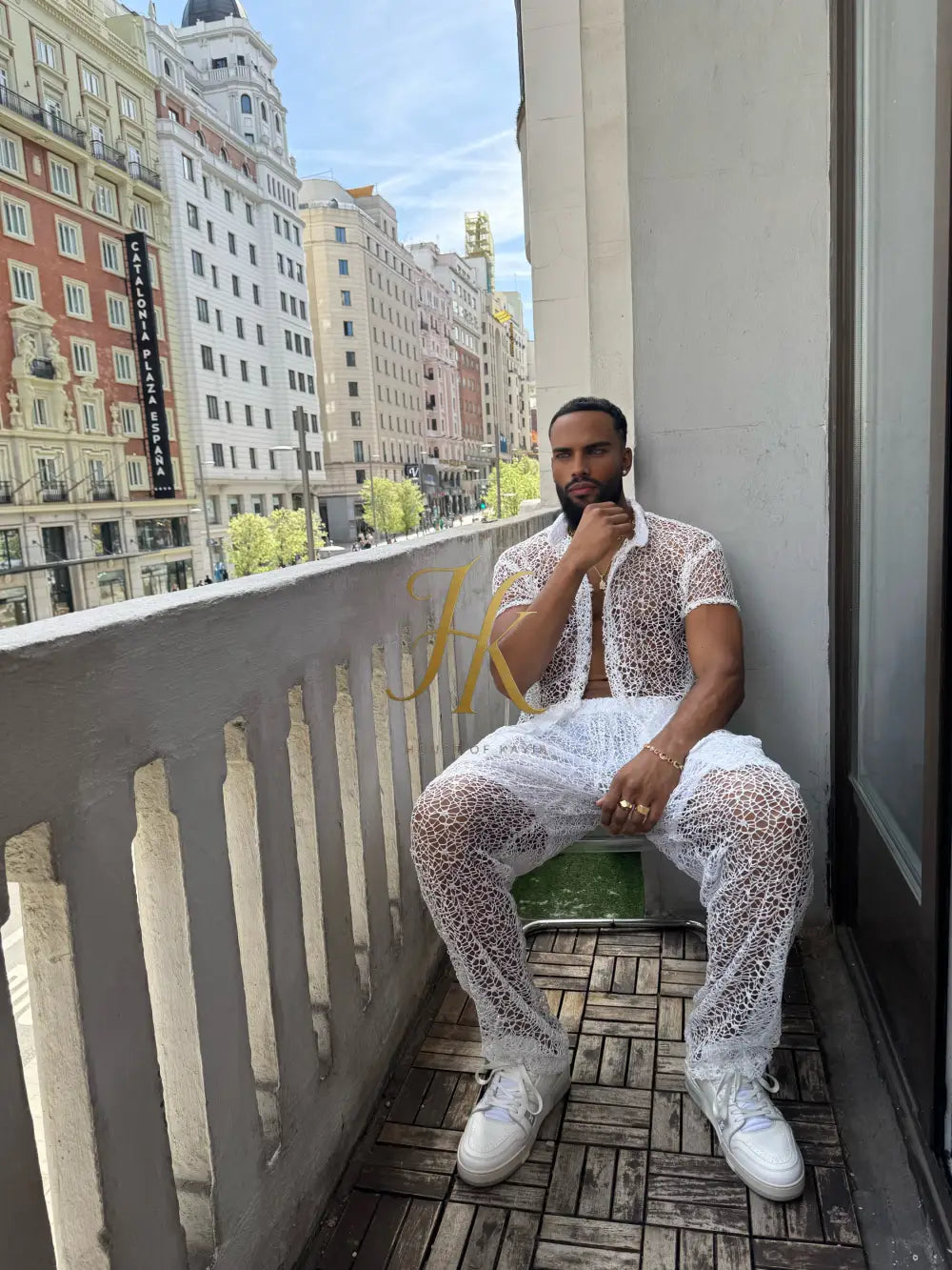 Celestial Lace Elegance Set-Men’s Two-Piece (Shirt & Pants)
