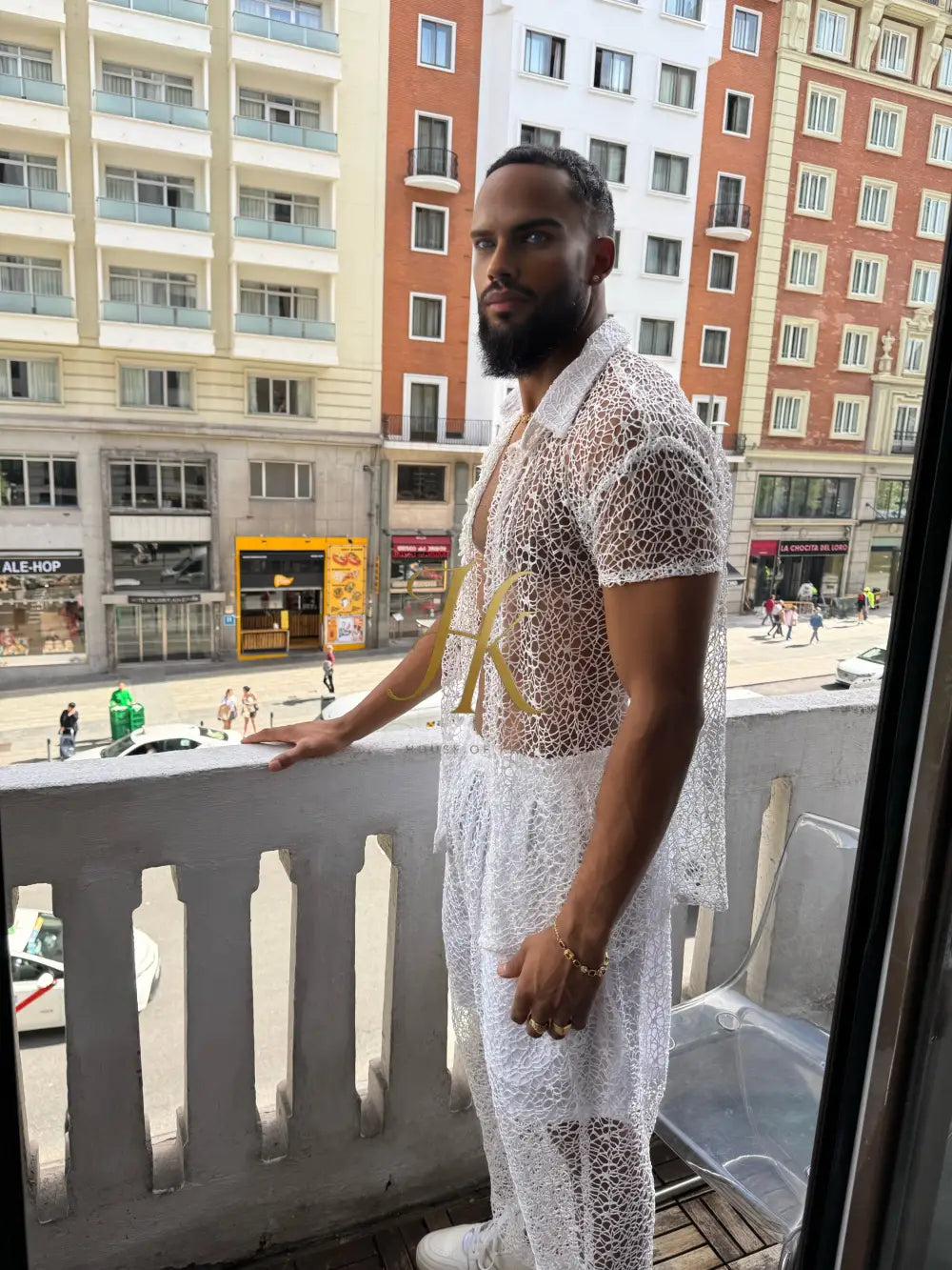 Celestial Lace Elegance Set-Men’s Two-Piece (Shirt & Pants)