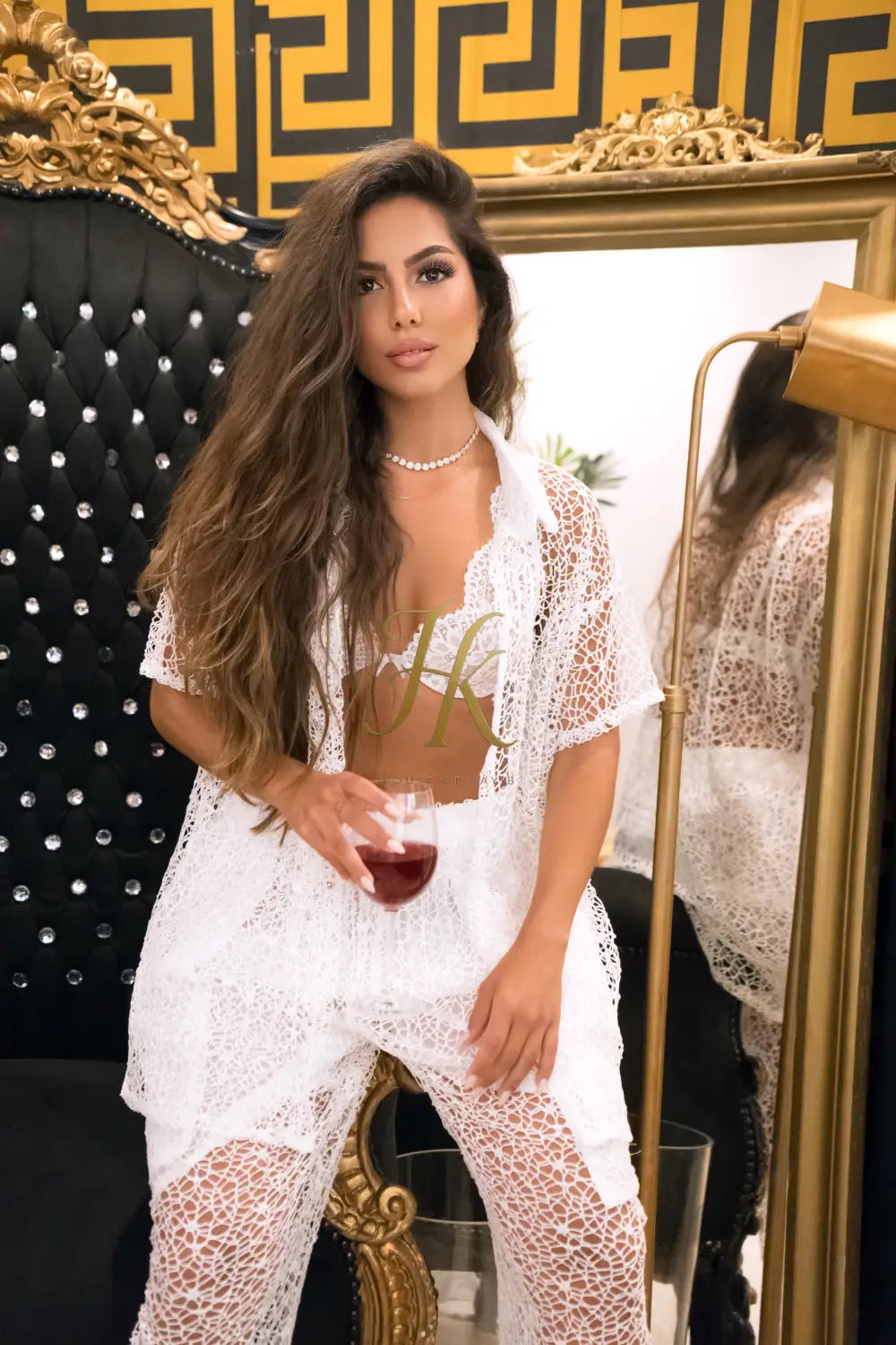 Celestial Lace Elegance Set’ – Women’s Two-Piece (Shirt & Pants)