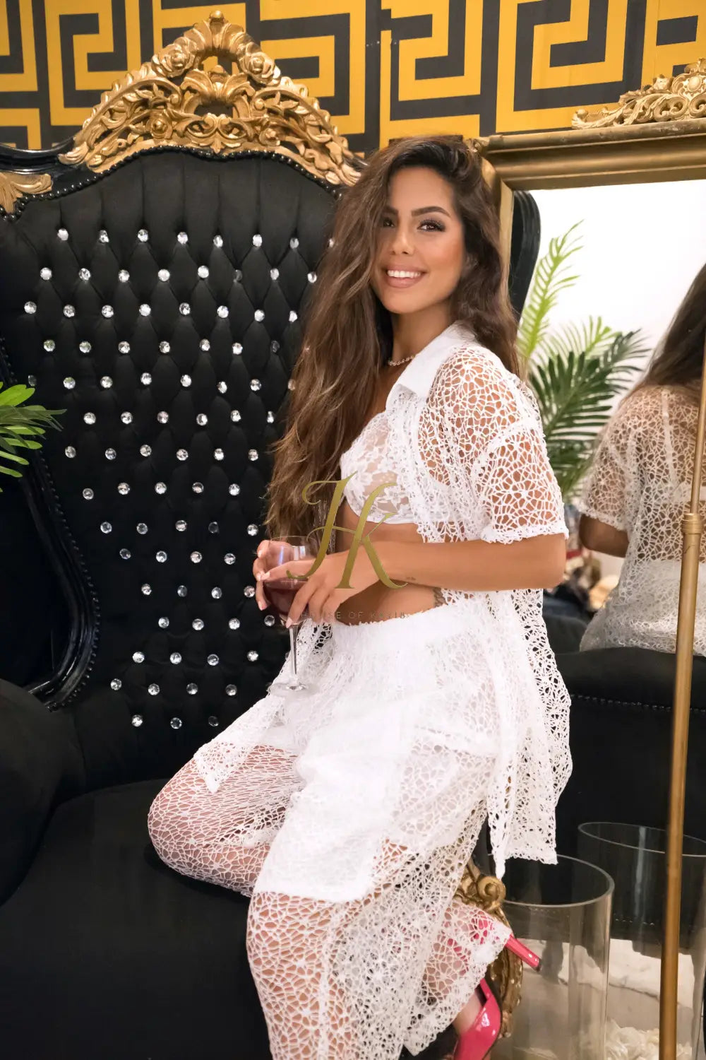 Celestial Lace Elegance Set’ – Women’s Two-Piece (Shirt & Pants)