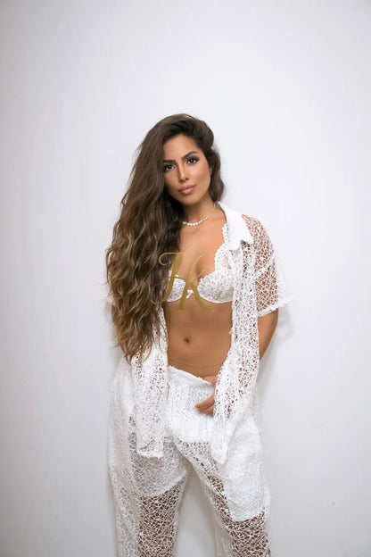 Celestial Lace Elegance Set’ – Women’s Two-Piece (Shirt & Pants)