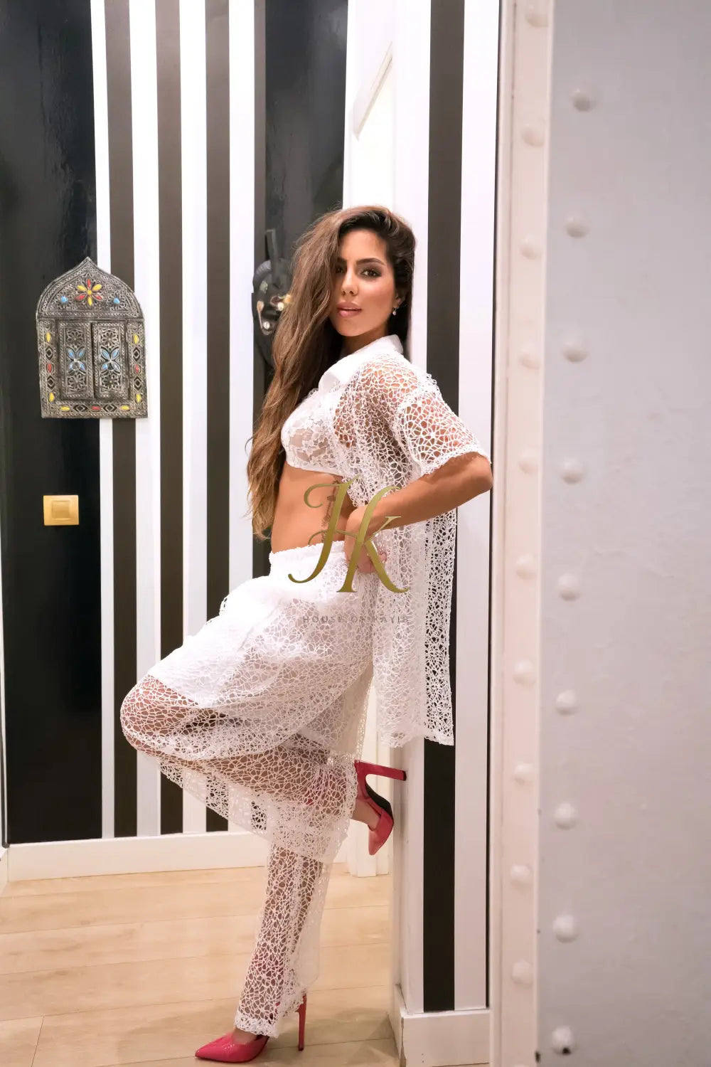 Celestial Lace Elegance Set’ – Women’s Two-Piece (Shirt & Pants)