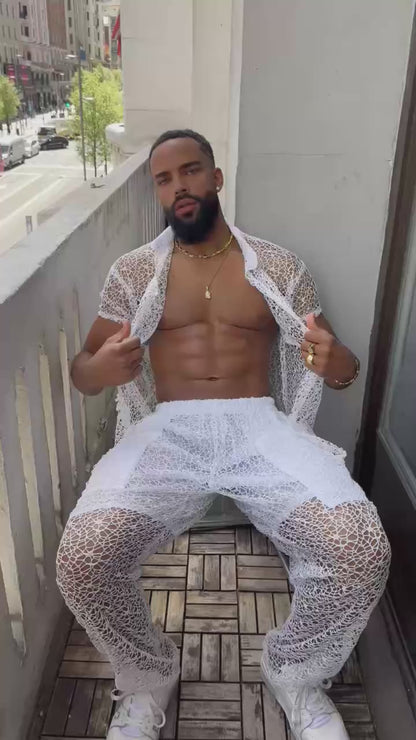 Celestial Lace Elegance Set-Men's Two-Piece (Shirt & Pants)