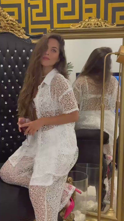 Celestial Lace Elegance Set" – Women's Two-Piece (Shirt & Pants)