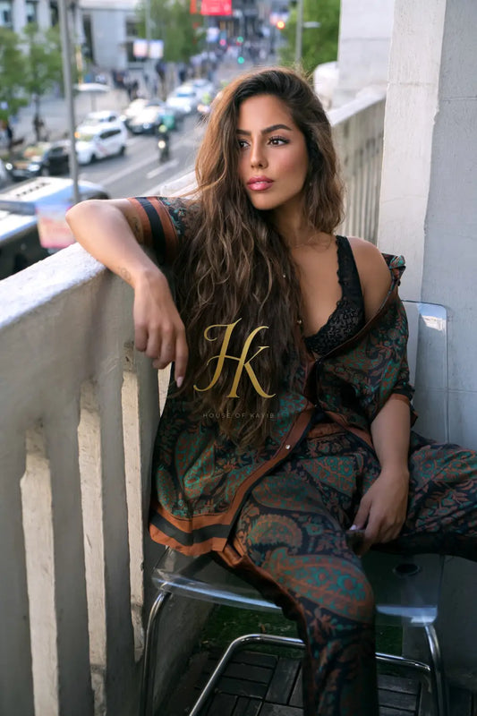 Women’s Luxury Silk Set – Premium Designer Shirt & Pants | Elegant Haute Couture Outfit for Summer Events & Evenings