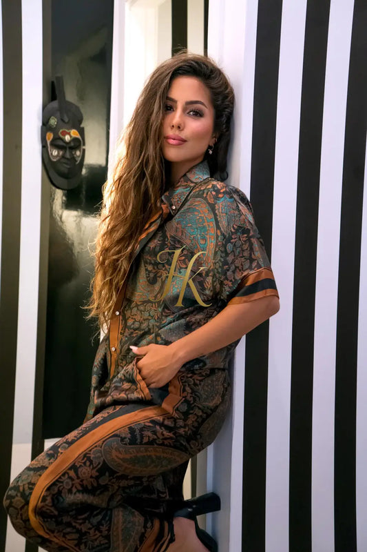 Women’s Luxury Silk Set – Premium Designer Shirt & Pants | Elegant Haute Couture Outfit for Summer Events & Evenings